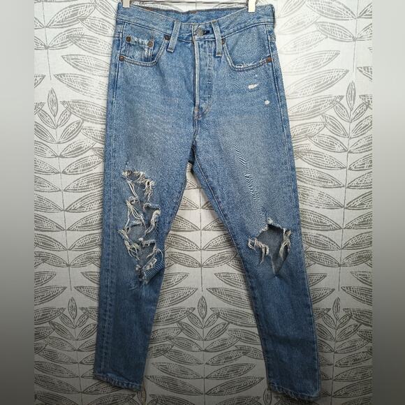 Levi's Big E Premium Jeans 501 Vintage Inspired Distressed Button Fly Denim - Picture 3 of 6